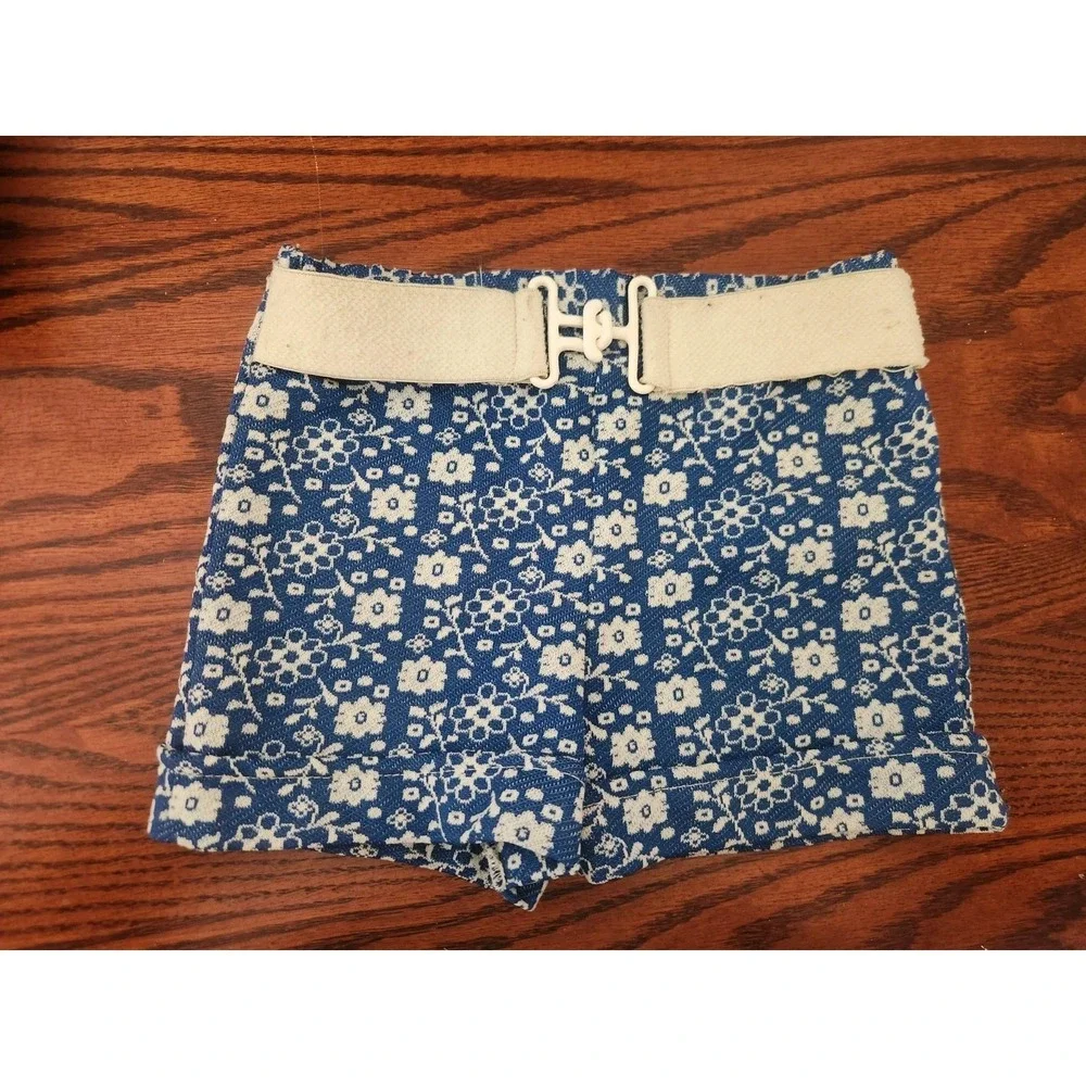 Vintage Carters‎ Belted Girls Blue White Floral Shorts Size 4T Retro